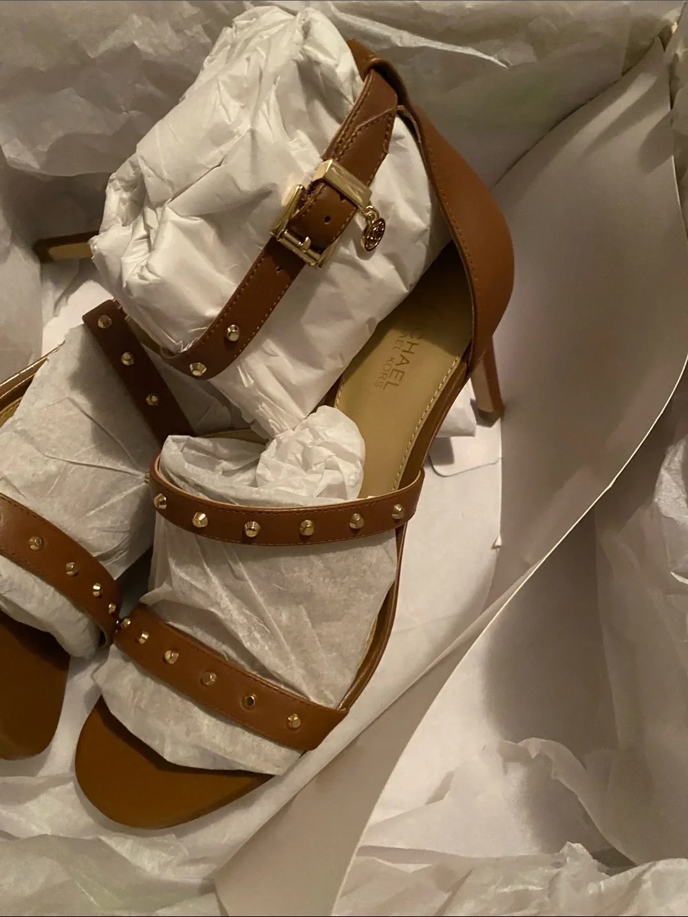 Michael Kors Brown Studded Leather Ankle-Strap Heels